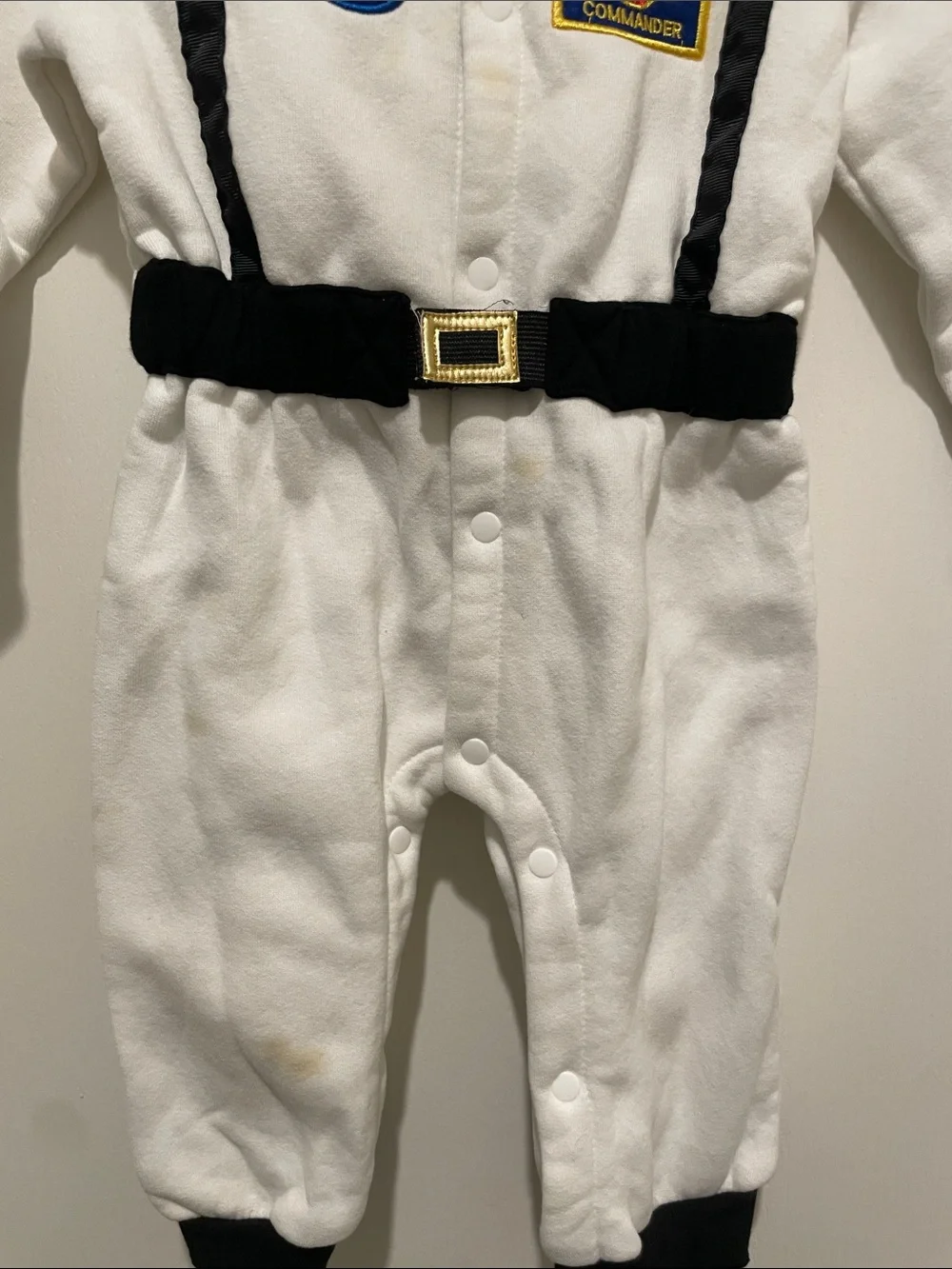 White & Black Infant Astronaut Costume onesie.